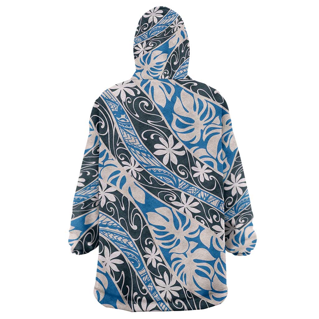 Ninamu Tahiti Tiare Monstera Wearable Blanket Hoodie Polynesian Pattern Curve Style - Polynesian Pride