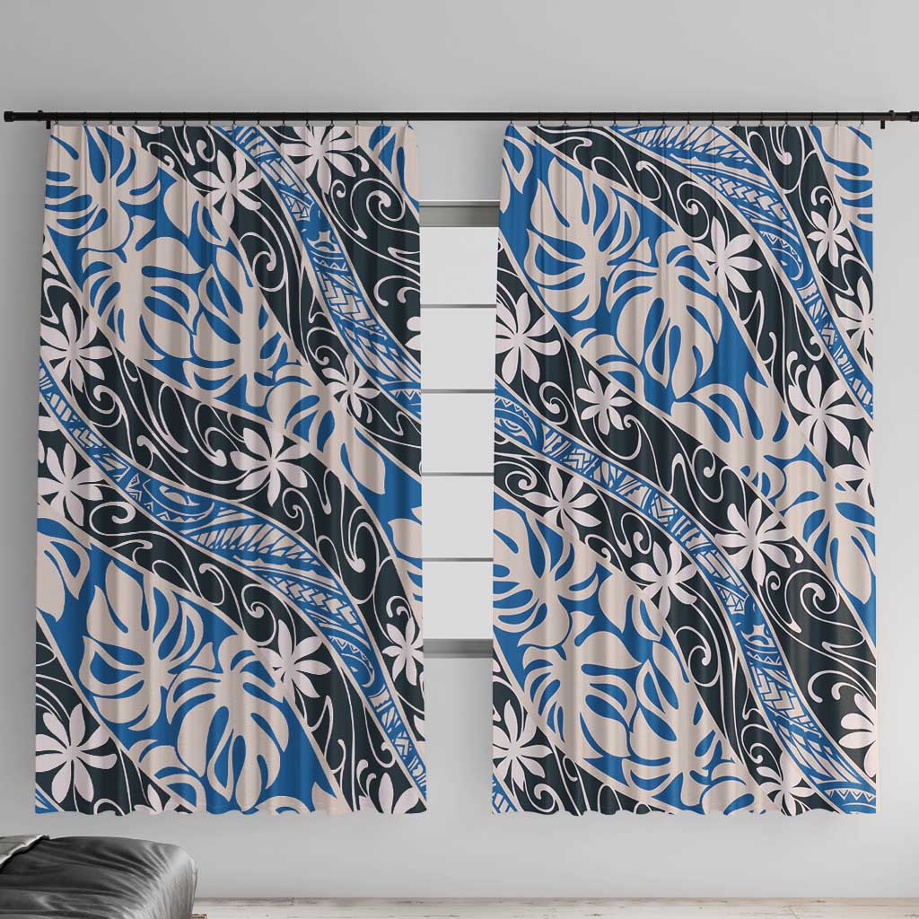 Ninamu Tahiti Tiare Monstera Window Curtain Polynesian Pattern Curve Style - Polynesian Pride