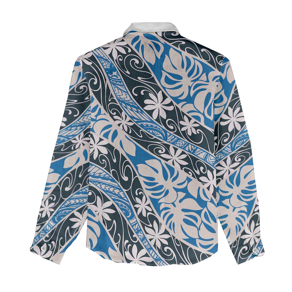 Ninamu Tahiti Tiare Monstera Women Casual Shirt Polynesian Pattern Curve Style - Polynesian Pride