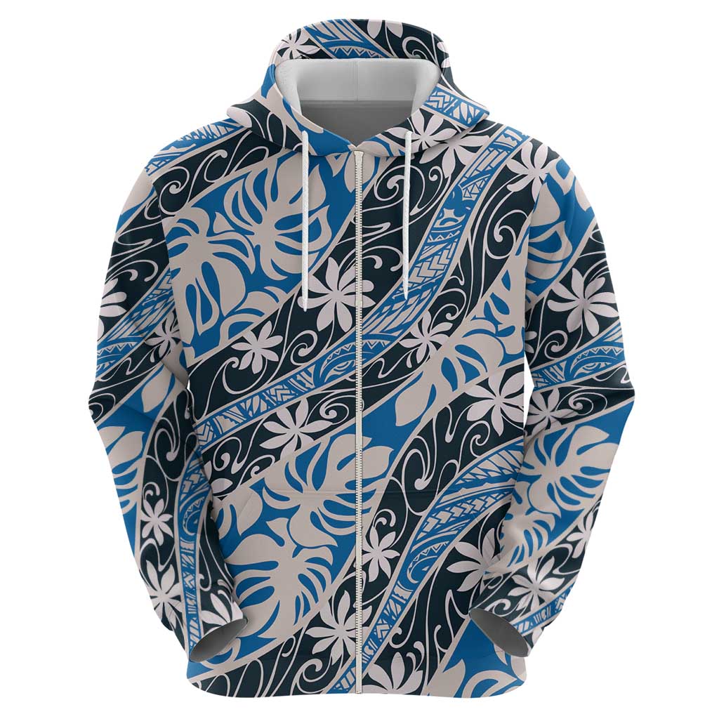 Ninamu Tahiti Tiare Monstera Zip Hoodie Polynesian Pattern Curve Style - Polynesian Pride