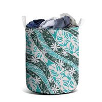 Cyan Tahiti Tiare Monstera Laundry Basket Polynesian Pattern Curve Style LT01 - Polynesian Pride