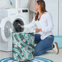 Cyan Tahiti Tiare Monstera Laundry Basket Polynesian Pattern Curve Style LT01 - Polynesian Pride