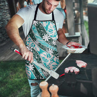 Cyan Tahiti Tiare Monstera Apron Polynesian Pattern Curve Style - Polynesian Pride