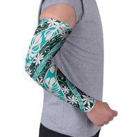 Cyan Tahiti Tiare Monstera Arm Sleeves Polynesian Pattern Curve Style LT01 - Polynesian Pride