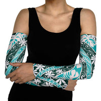 Cyan Tahiti Tiare Monstera Arm Sleeves Polynesian Pattern Curve Style LT01 - Polynesian Pride