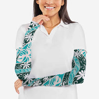 Cyan Tahiti Tiare Monstera Arm Sleeves Polynesian Pattern Curve Style LT01 - Polynesian Pride