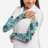 Cyan Tahiti Tiare Monstera Arm Sleeves Polynesian Pattern Curve Style LT01 - Polynesian Pride