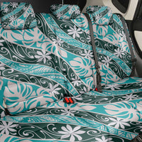 Cyan Tahiti Tiare Monstera Back Car Seat Cover Polynesian Pattern Curve Style - Polynesian Pride