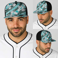 Cyan Tahiti Tiare Monstera Baseball Net Cap Polynesian Pattern Curve Style - Polynesian Pride