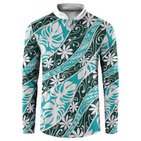 Cyan Tahiti Tiare Monstera Button Sweatshirt Polynesian Pattern Curve Style LT01 Cyan - Polynesian Pride