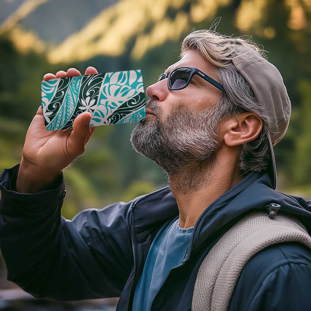 Cyan Tahiti Tiare Monstera 4 in 1 Can Cooler Tumbler Polynesian Pattern Curve Style - Polynesian Pride