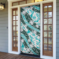 Cyan Tahiti Tiare Monstera Door Cover Polynesian Pattern Curve Style - Polynesian Pride