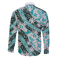 Cyan Tahiti Tiare Monstera Family Matching Off Shoulder Short Dress and Hawaiian Shirt Polynesian Pattern Curve Style - Polynesian Pride