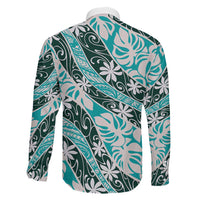 Cyan Tahiti Tiare Monstera Family Matching Puletasi and Hawaiian Shirt Polynesian Pattern Curve Style LT01 - Polynesian Pride