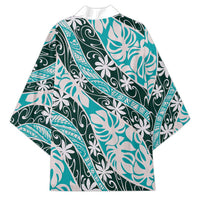 Cyan Tahiti Tiare Monstera Kimono Polynesian Pattern Curve Style - Polynesian Pride