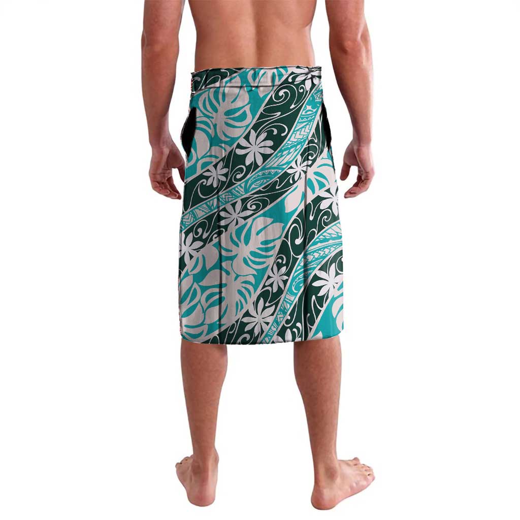 Cyan Tahiti Tiare Monstera Lavalava Polynesian Pattern Curve Style - Polynesian Pride