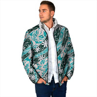 Cyan Tahiti Tiare Monstera Padded Jacket Polynesian Pattern Curve Style LT01 - Polynesian Pride