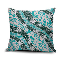 Cyan Tahiti Tiare Monstera Pillow Cover Polynesian Pattern Curve Style LT01 Cyan - Polynesian Pride