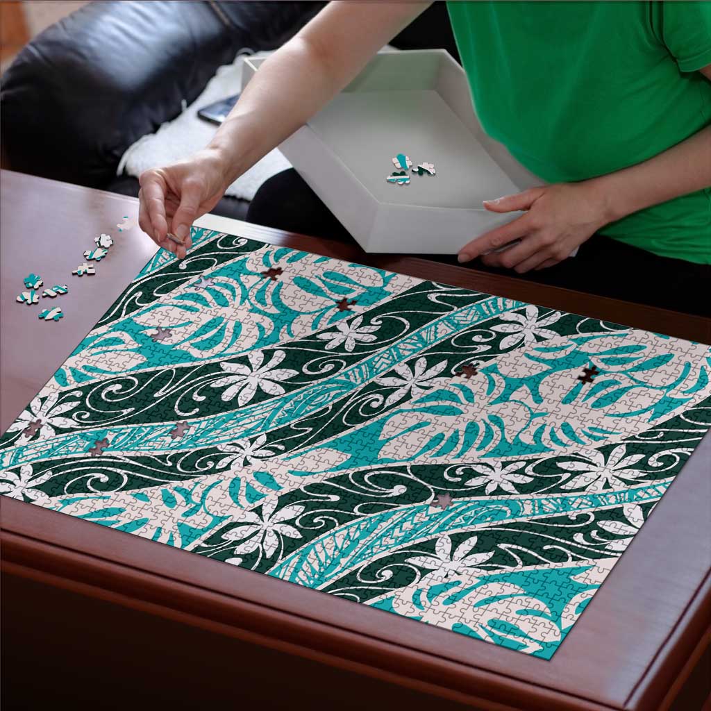 Cyan Tahiti Tiare Monstera Puzzle Polynesian Pattern Curve Style LT01 - Polynesian Pride