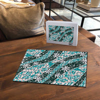 Cyan Tahiti Tiare Monstera Puzzle Polynesian Pattern Curve Style LT01 - Polynesian Pride