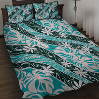 Cyan Tahiti Tiare Monstera Quilt Bed Set Polynesian Pattern Curve Style LT01 Cyan - Polynesian Pride
