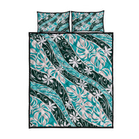 Cyan Tahiti Tiare Monstera Quilt Bed Set Polynesian Pattern Curve Style LT01 - Polynesian Pride