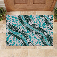 Cyan Tahiti Tiare Monstera Rubber Doormat Polynesian Pattern Curve Style LT01 Cyan - Polynesian Pride