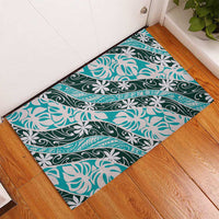 Cyan Tahiti Tiare Monstera Rubber Doormat Polynesian Pattern Curve Style LT01 - Polynesian Pride
