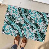 Cyan Tahiti Tiare Monstera Rubber Doormat Polynesian Pattern Curve Style LT01 - Polynesian Pride