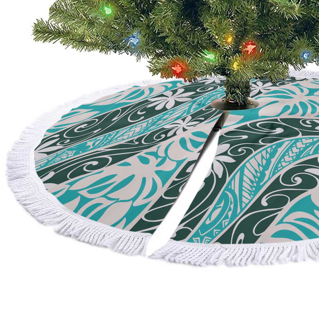 Cyan Tahiti Tiare Monstera Tree Skirt Polynesian Pattern Curve Style LT01 - Polynesian Pride