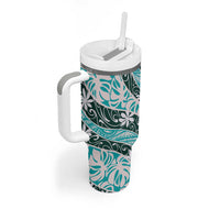 Cyan Tahiti Tiare Monstera Tumbler With Handle Polynesian Pattern Curve Style - Polynesian Pride