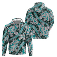 Cyan Tahiti Tiare Monstera Zip Hoodie Polynesian Pattern Curve Style LT01 - Polynesian Pride