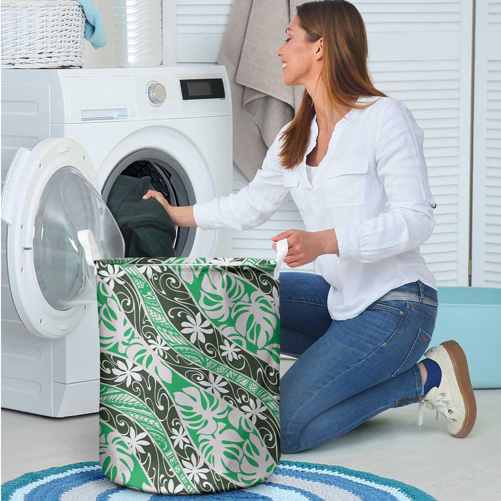 Matie Tahiti Tiare Monstera Laundry Basket Polynesian Pattern Curve Style - Polynesian Pride