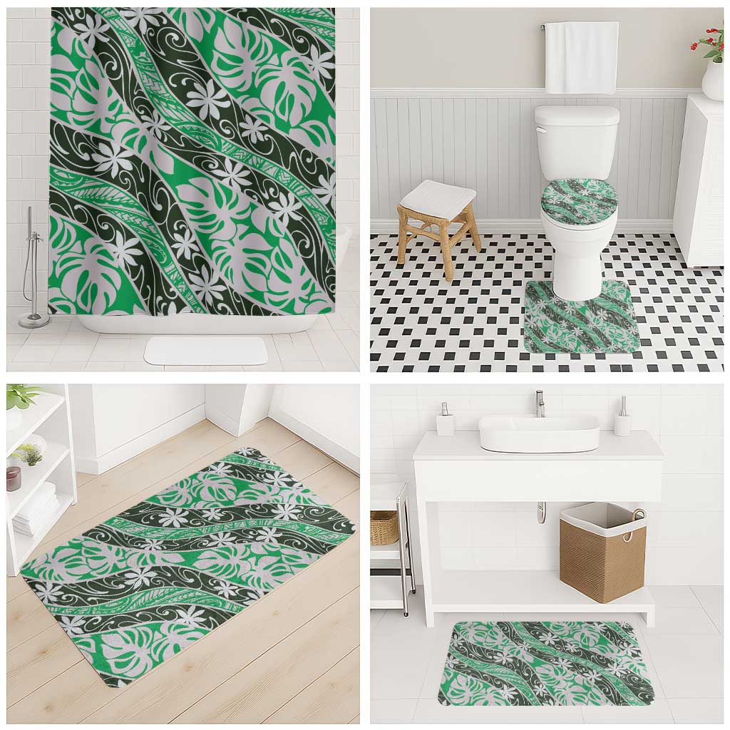 Matie Tahiti Tiare Monstera Bathroom Set Polynesian Pattern Curve Style - Polynesian Pride