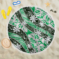 Matie Tahiti Tiare Monstera Beach Blanket Polynesian Pattern Curve Style LT01 One Size 150cm Green - Polynesian Pride