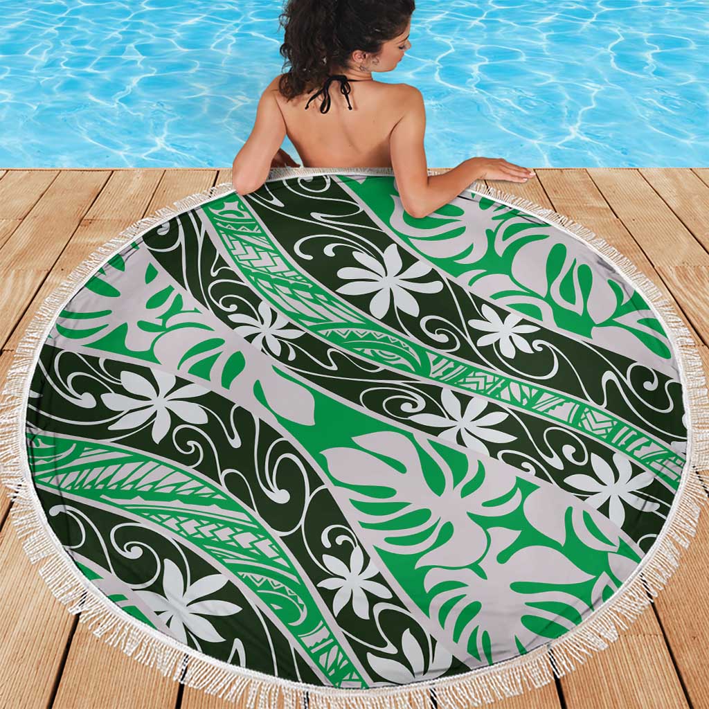 Matie Tahiti Tiare Monstera Beach Blanket Polynesian Pattern Curve Style LT01 - Polynesian Pride