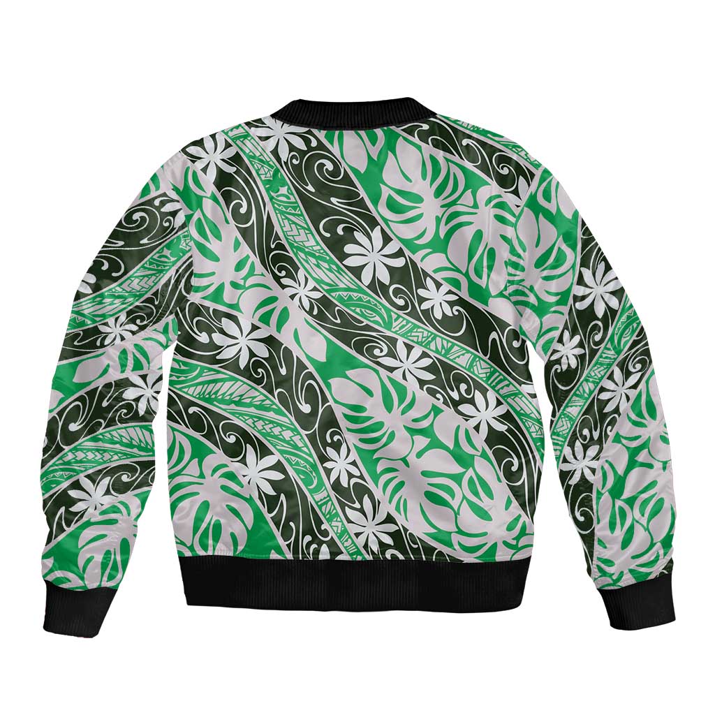 Matie Tahiti Tiare Monstera Bomber Jacket Polynesian Pattern Curve Style LT01 - Polynesian Pride