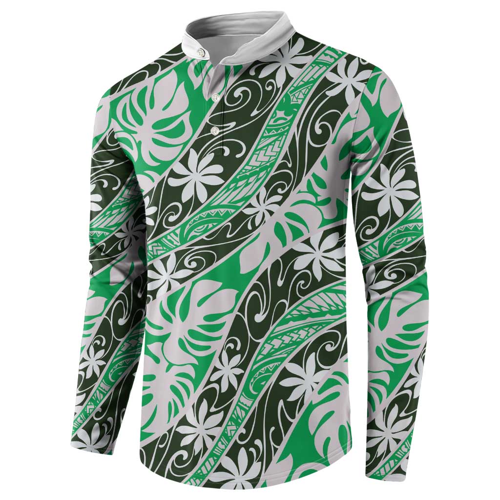 Matie Tahiti Tiare Monstera Button Sweatshirt Polynesian Pattern Curve Style LT01 - Polynesian Pride