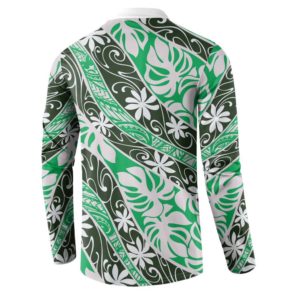 Matie Tahiti Tiare Monstera Button Sweatshirt Polynesian Pattern Curve Style LT01 - Polynesian Pride