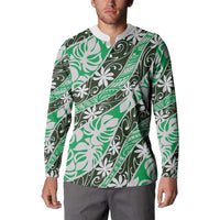 Matie Tahiti Tiare Monstera Button Sweatshirt Polynesian Pattern Curve Style LT01 - Polynesian Pride