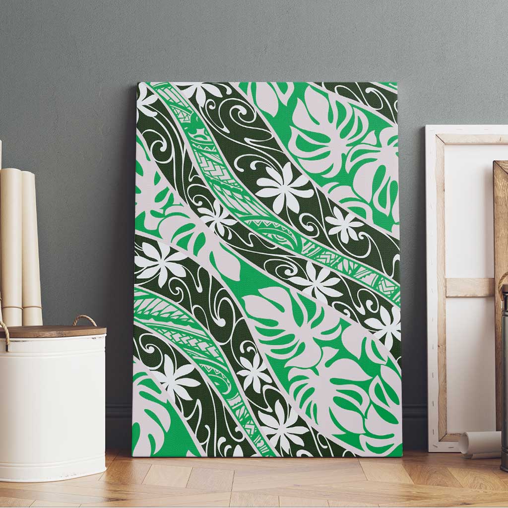 Matie Tahiti Tiare Monstera Canvas Wall Art Polynesian Pattern Curve Style - Polynesian Pride