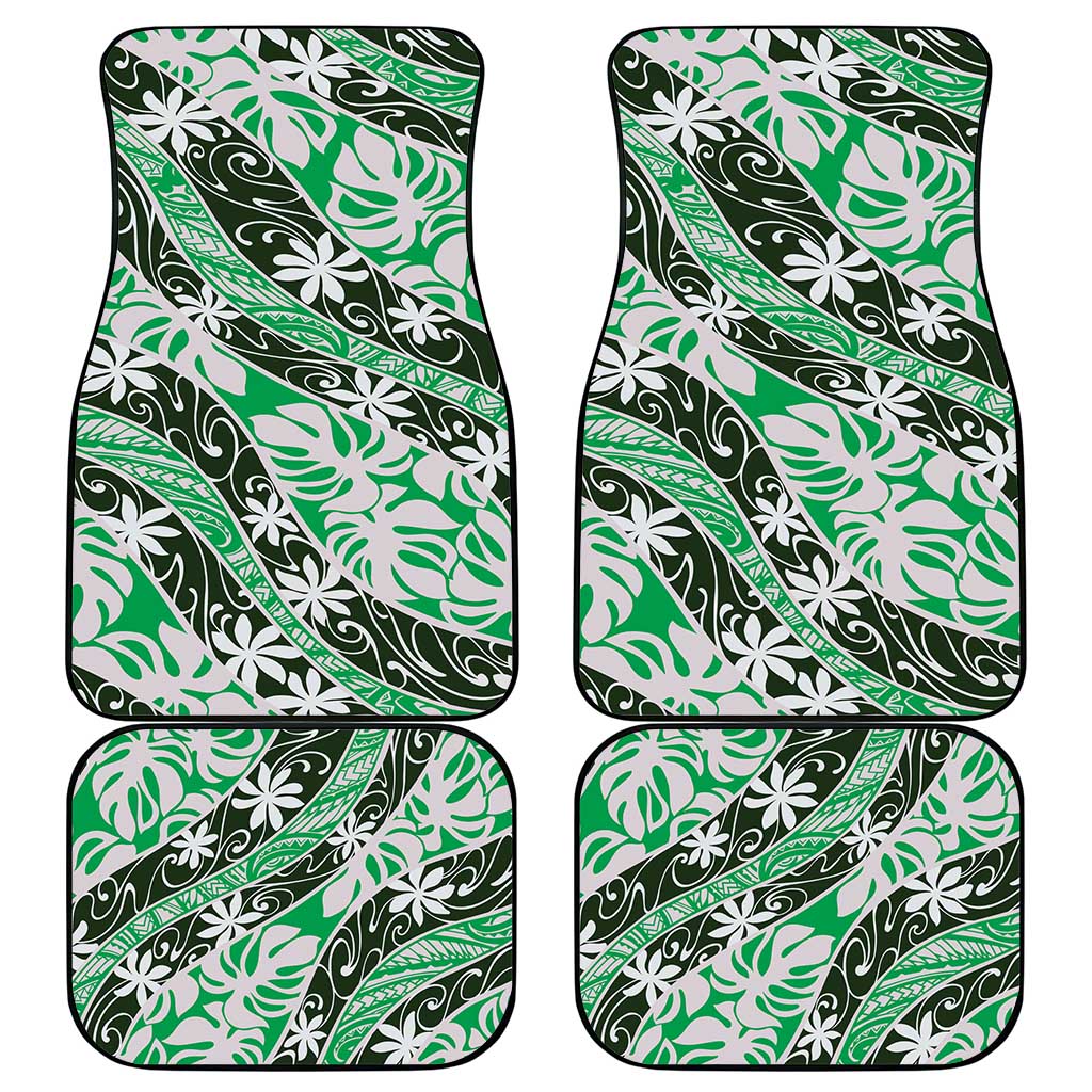 Matie Tahiti Tiare Monstera Car Mats Polynesian Pattern Curve Style - Polynesian Pride