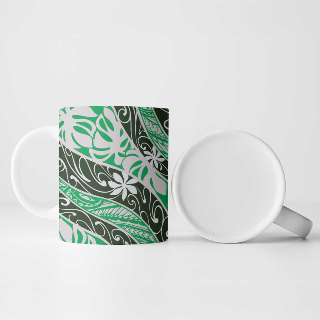 Matie Tahiti Tiare Monstera Ceramic Mug Polynesian Pattern Curve Style - Polynesian Pride