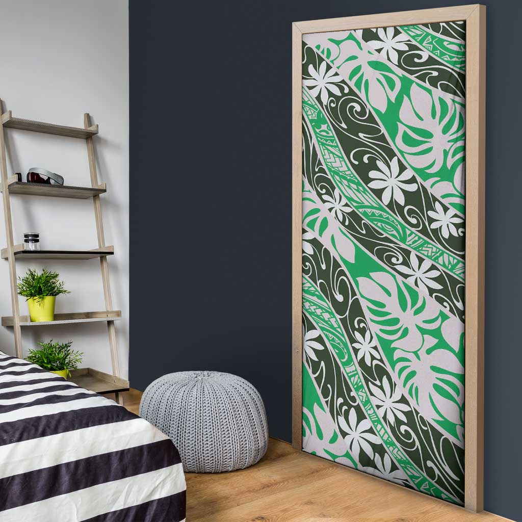 Matie Tahiti Tiare Monstera Door Cover Polynesian Pattern Curve Style - Polynesian Pride