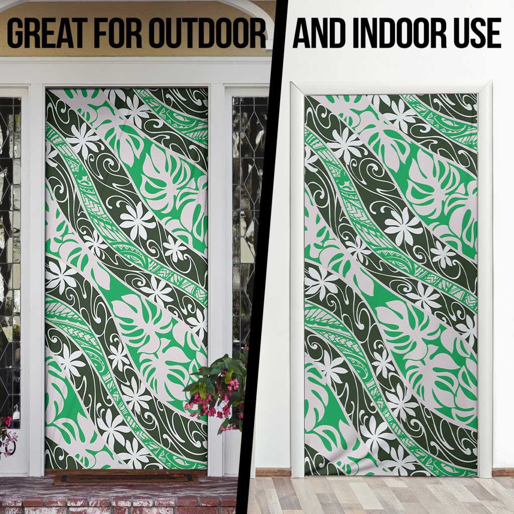 Matie Tahiti Tiare Monstera Door Cover Polynesian Pattern Curve Style - Polynesian Pride
