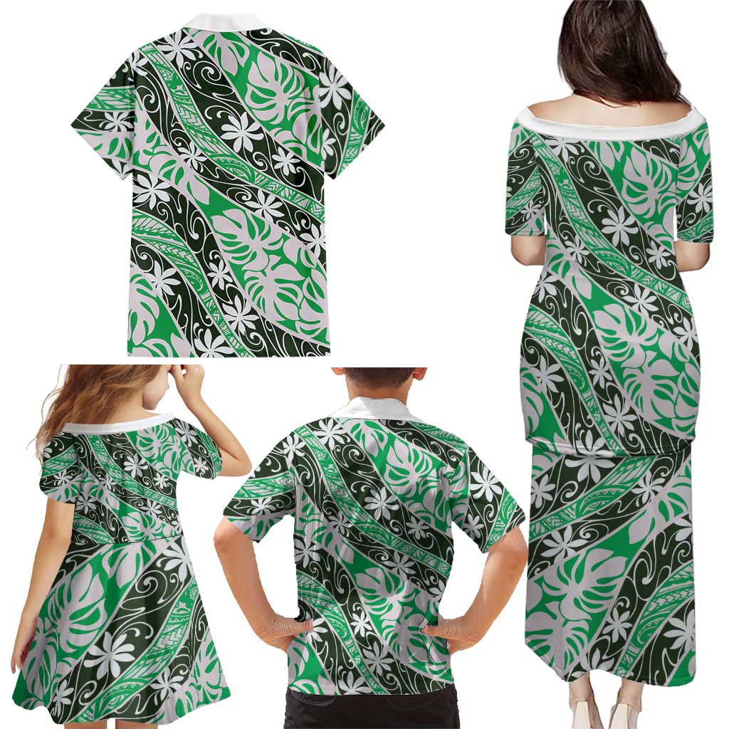 Matie Tahiti Tiare Monstera Family Matching Puletasi and Hawaiian Shirt Polynesian Pattern Curve Style LT01 - Polynesian Pride