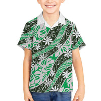 Matie Tahiti Tiare Monstera Family Matching Puletasi and Hawaiian Shirt Polynesian Pattern Curve Style LT01 Son's Shirt Green - Polynesian Pride