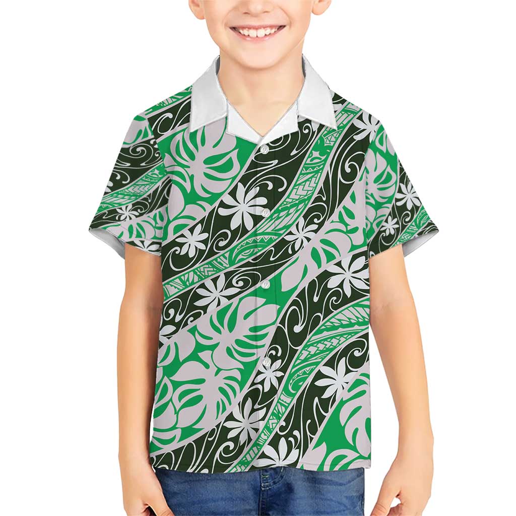 Matie Tahiti Tiare Monstera Kid Hawaiian Shirt Polynesian Pattern Curve Style - Polynesian Pride