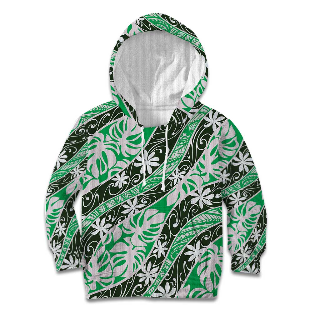 Matie Tahiti Tiare Monstera Kid Hoodie Polynesian Pattern Curve Style - Polynesian Pride