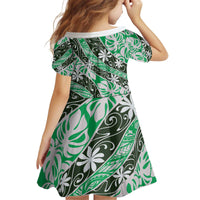Matie Tahiti Tiare Monstera Kid Short Sleeve Dress Polynesian Pattern Curve Style - Polynesian Pride
